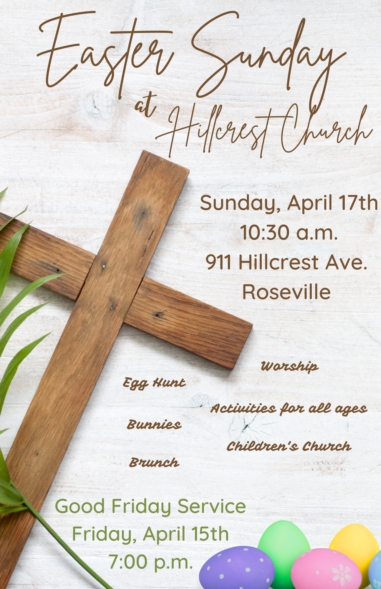 Easter Sunday At Hillcrest Flyer, All text on this image is also on Event page for accessability
